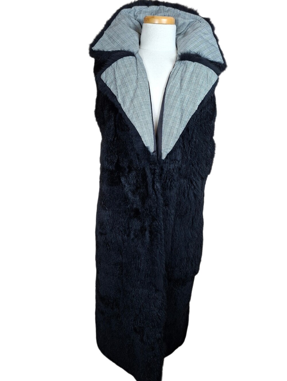 Vintage Real Fur Full Lenght Sleeveless Coat Long Vest Super Soft Black Fur